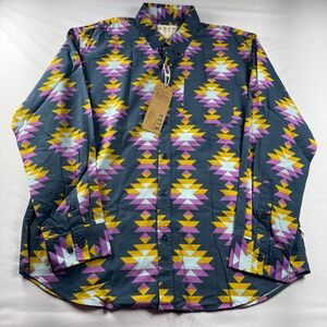 VSTR Premium Mens XL Geometric Southwestern Print‎ Cotton Button Up Shirt NEW